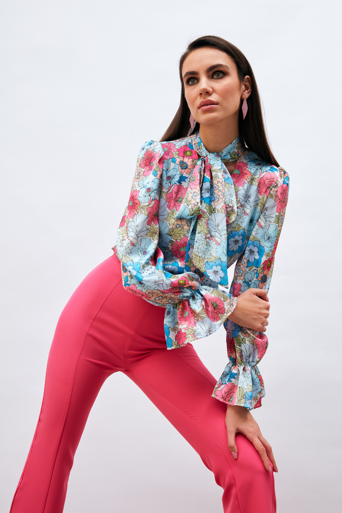 Fularlı Desenli Gömlek - MAVİ