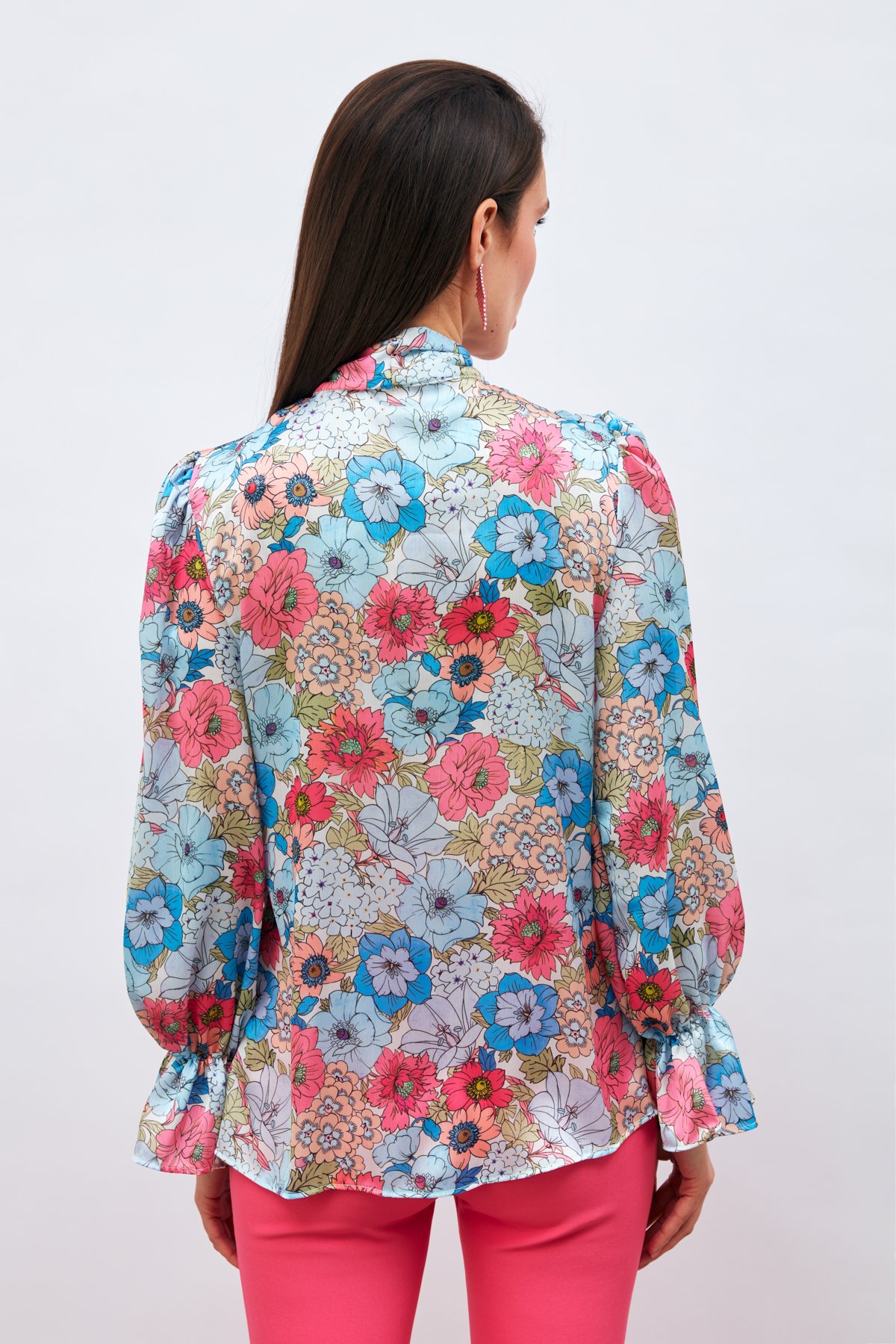 Fularlı Desenli Gömlek - MAVİ