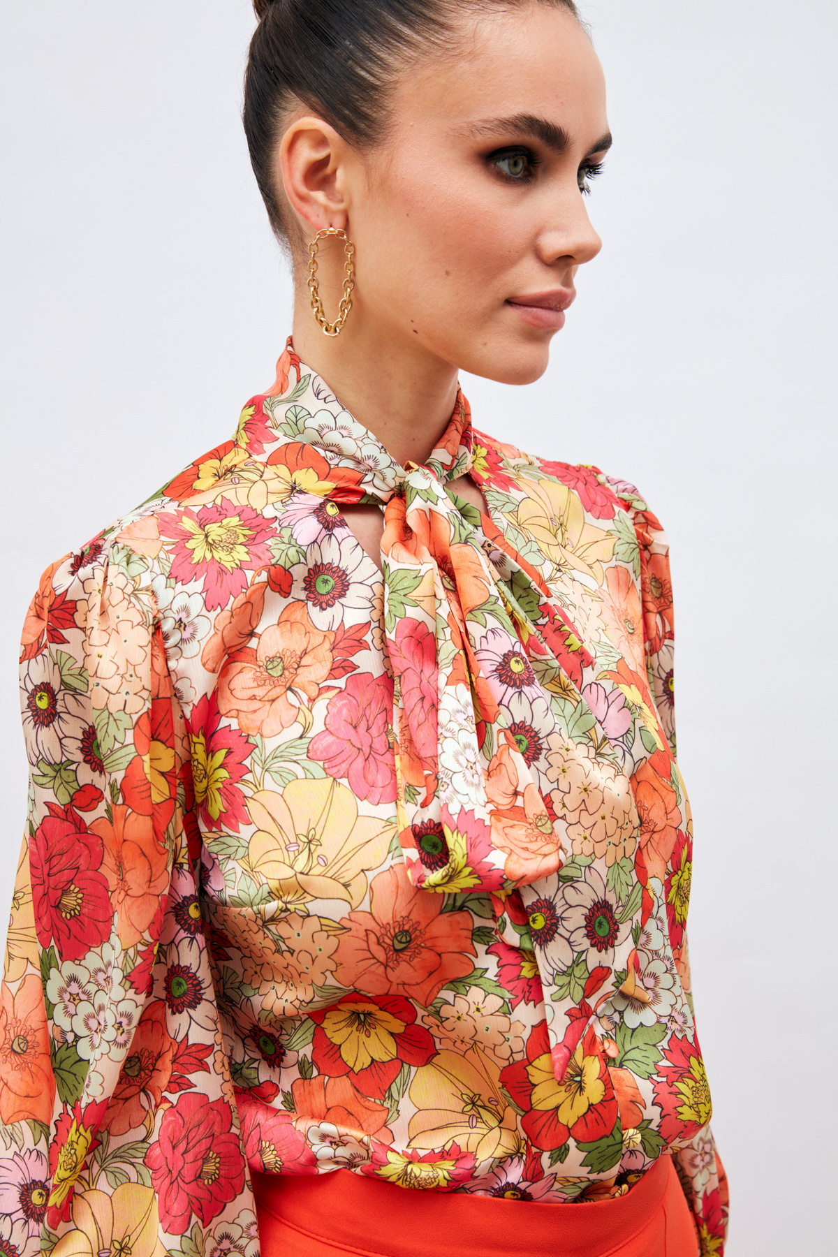 Fularlı Desenli Gömlek - MERCAN