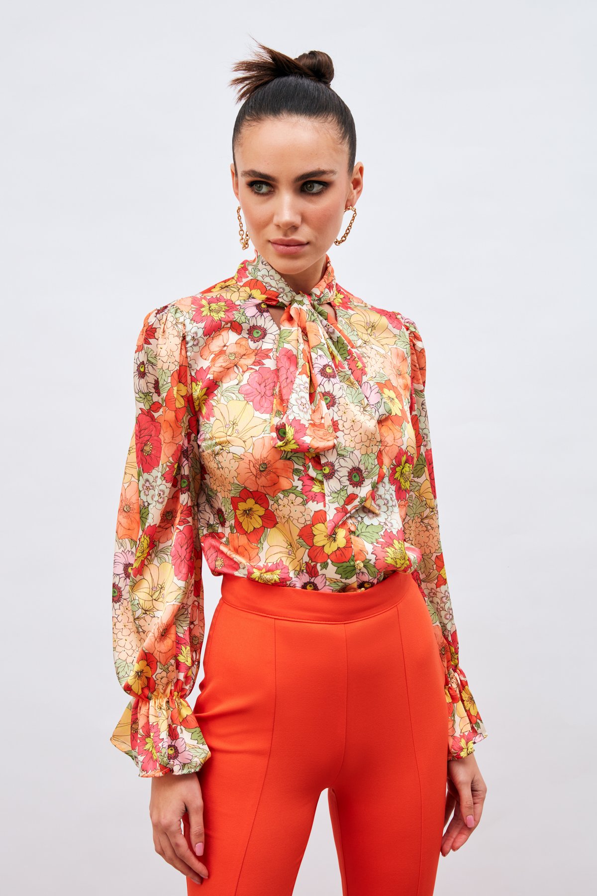 Fularlı Desenli Gömlek - MERCAN