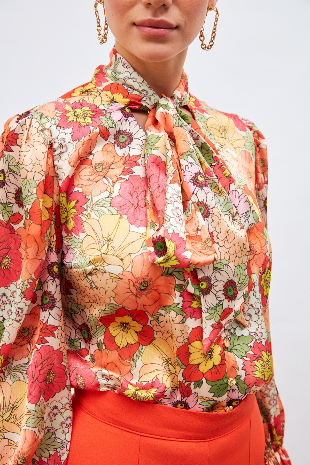 Fularlı Desenli Gömlek - MERCAN