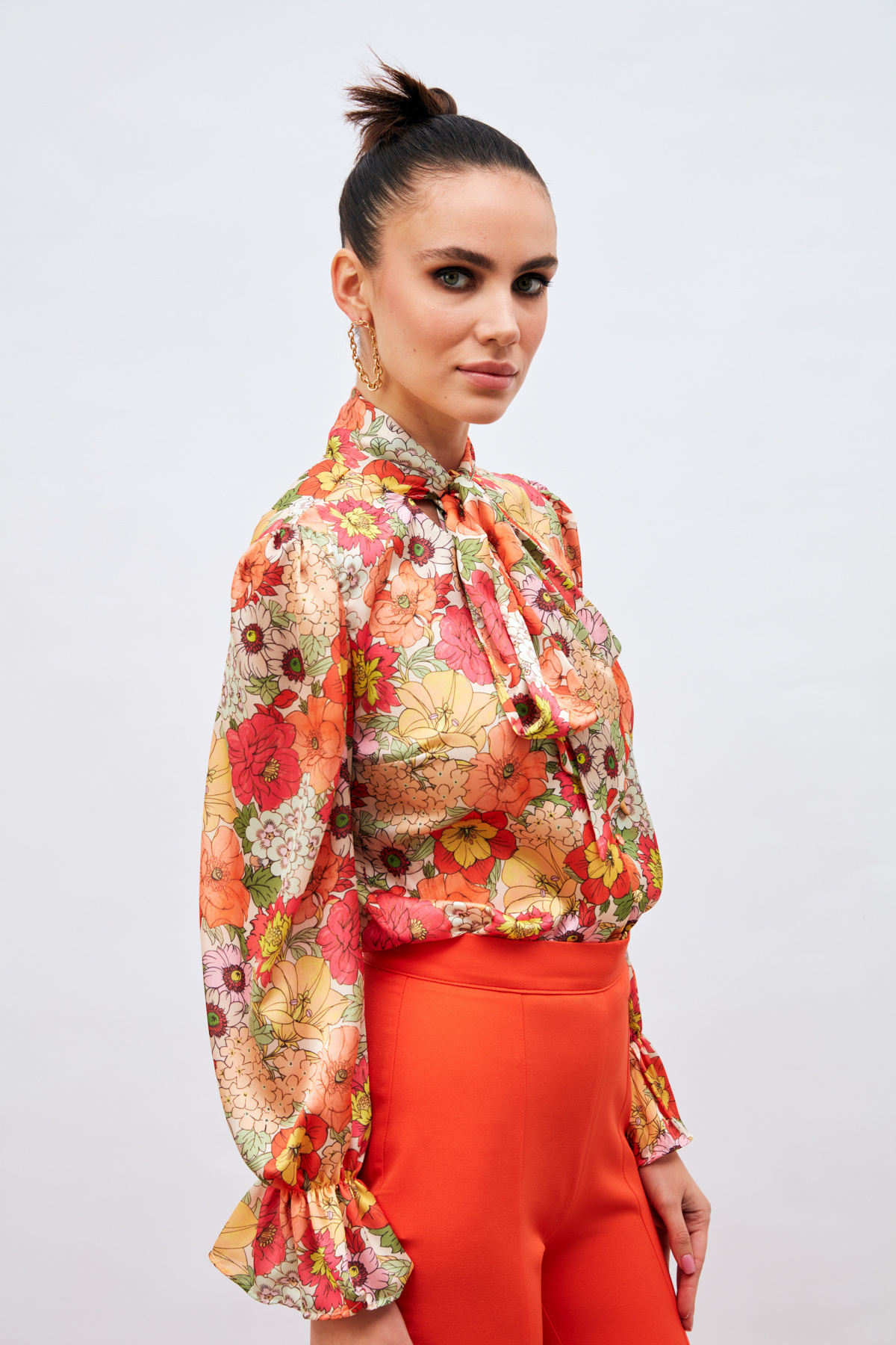 Fularlı Desenli Gömlek - MERCAN