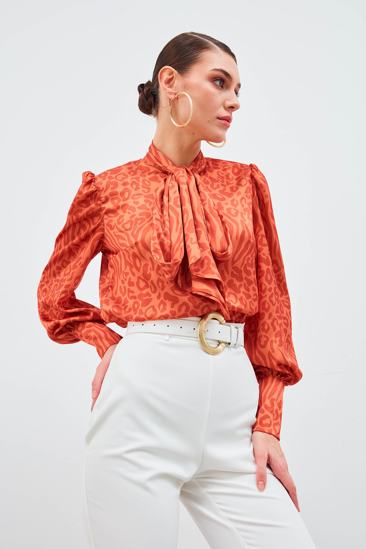 Scarf Patterned Shirt - ORANJ