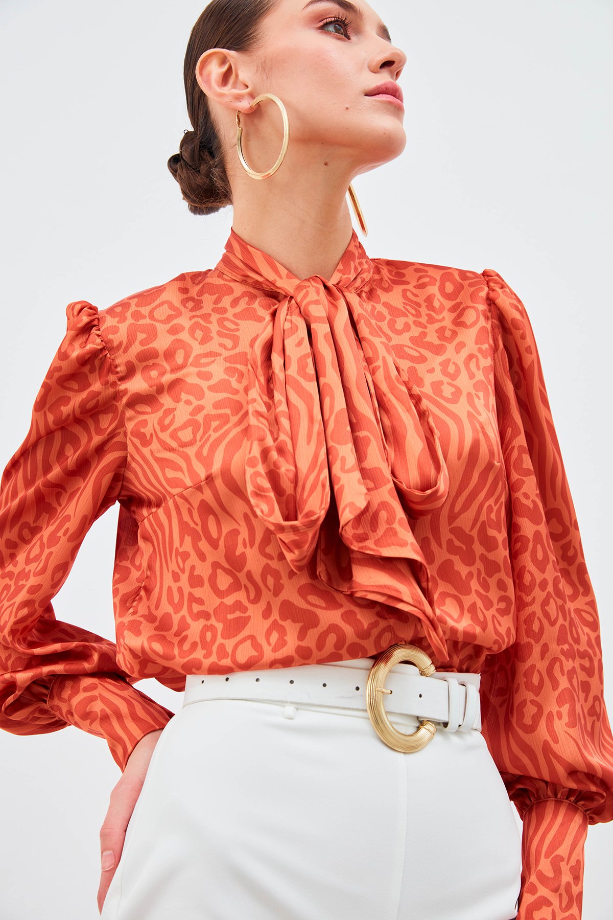Scarf Patterned Shirt - ORANJ