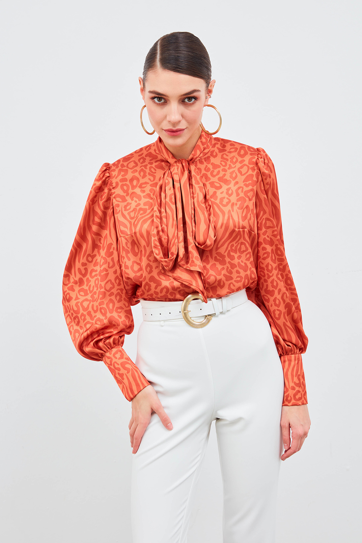 Scarf Patterned Shirt - ORANJ
