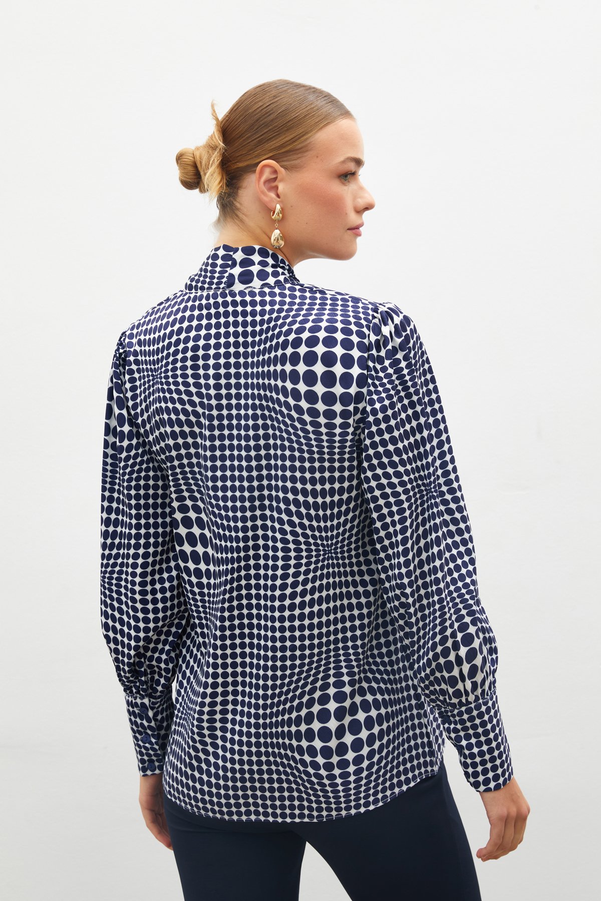 Fularlı Desenli Gömlek - SAX MAVİ