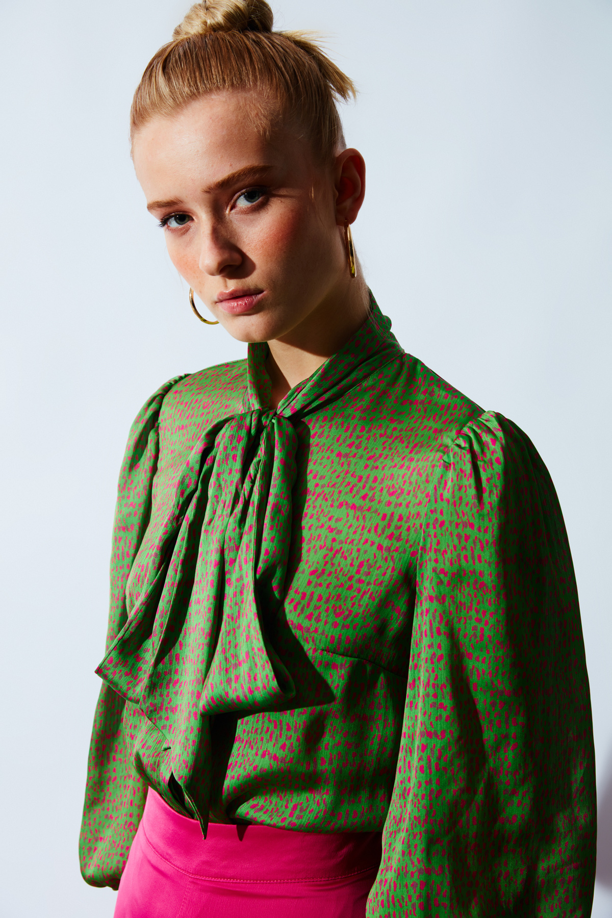 Fularlı Desenli Gömlek - YEŞİL