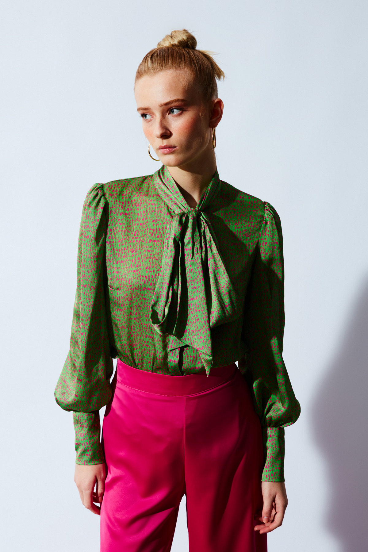 Fularlı Desenli Gömlek - YEŞİL