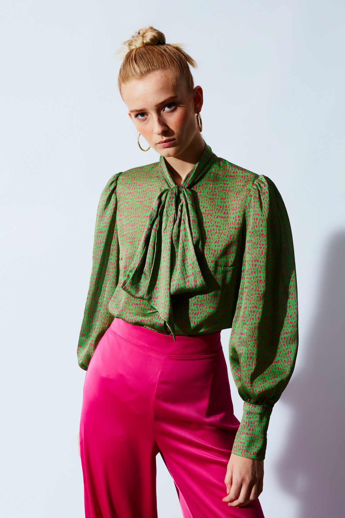 Fularlı Desenli Gömlek - YEŞİL