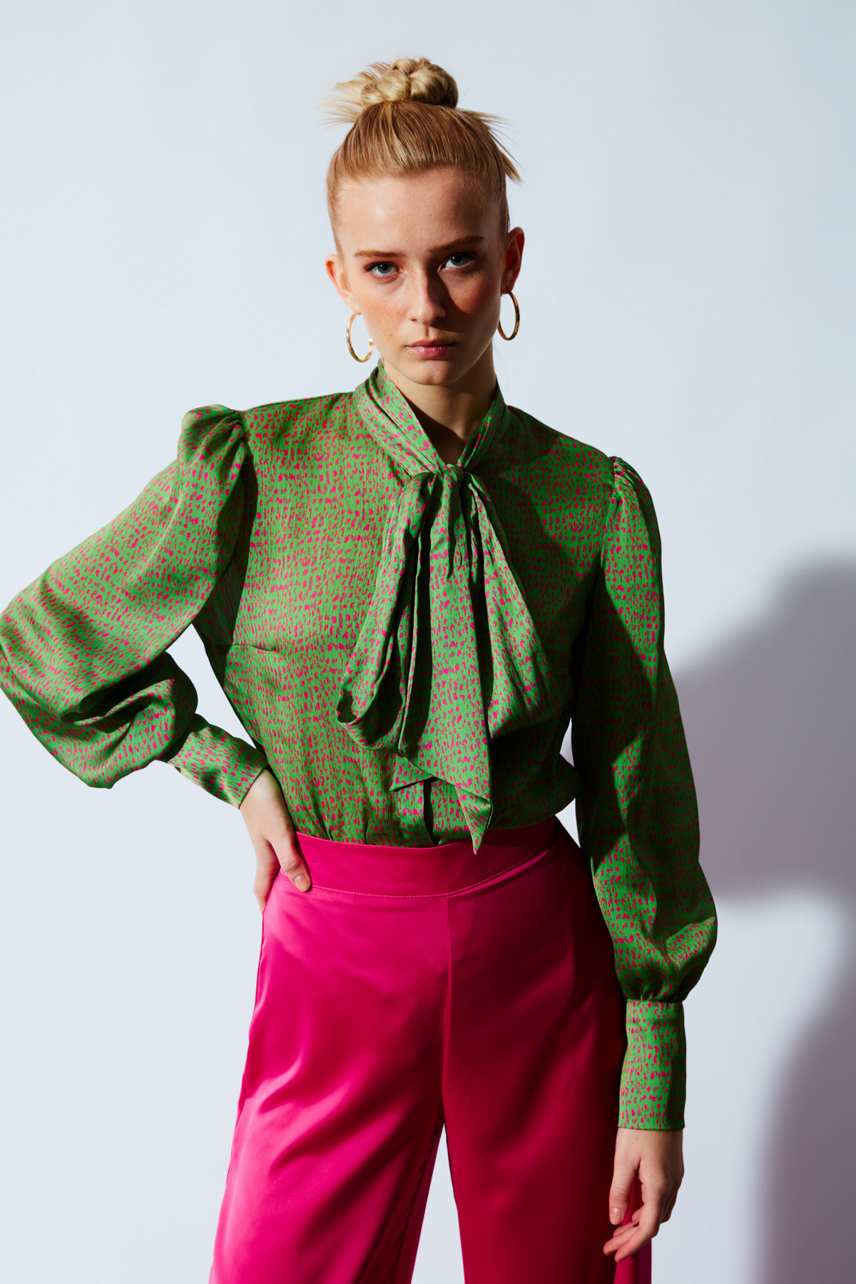 Fularlı Desenli Gömlek - YEŞİL