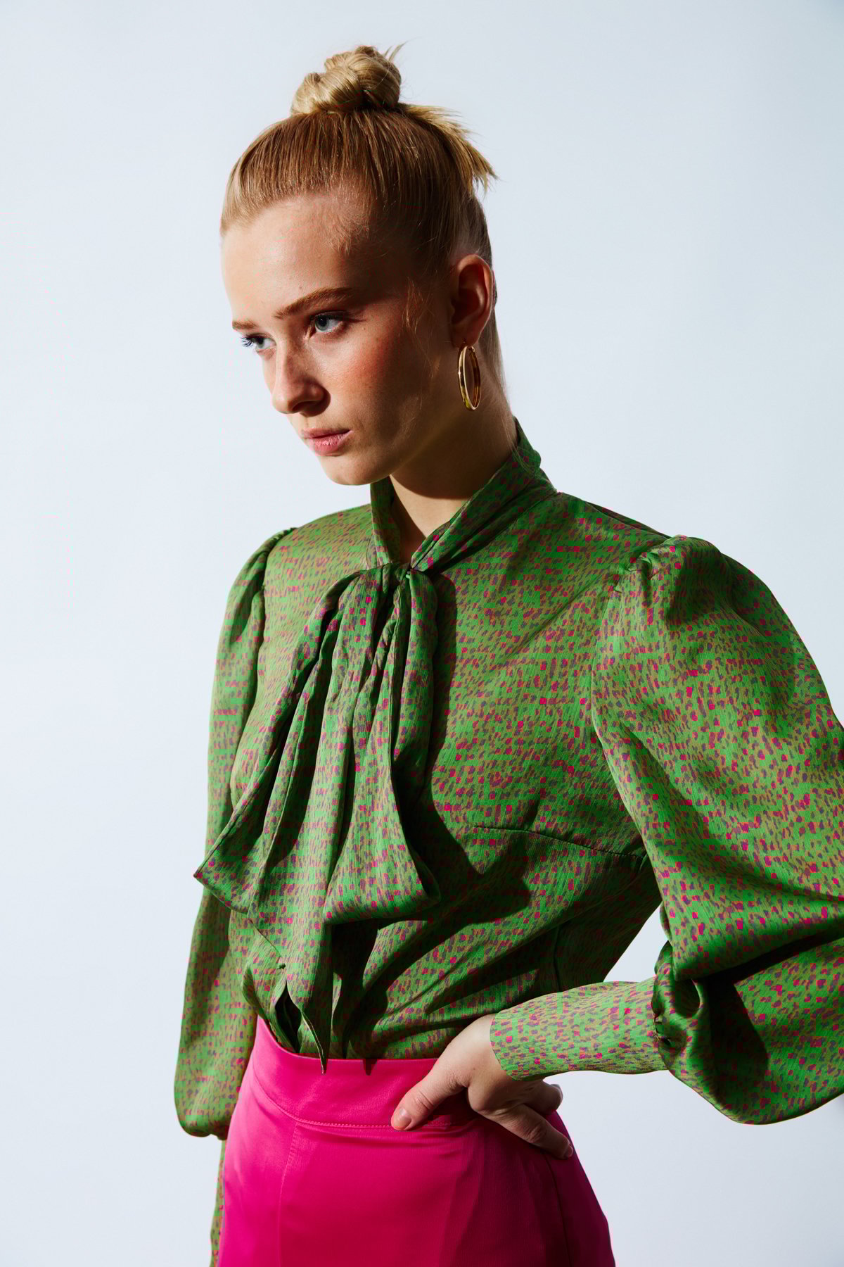 Fularlı Desenli Gömlek - YEŞİL