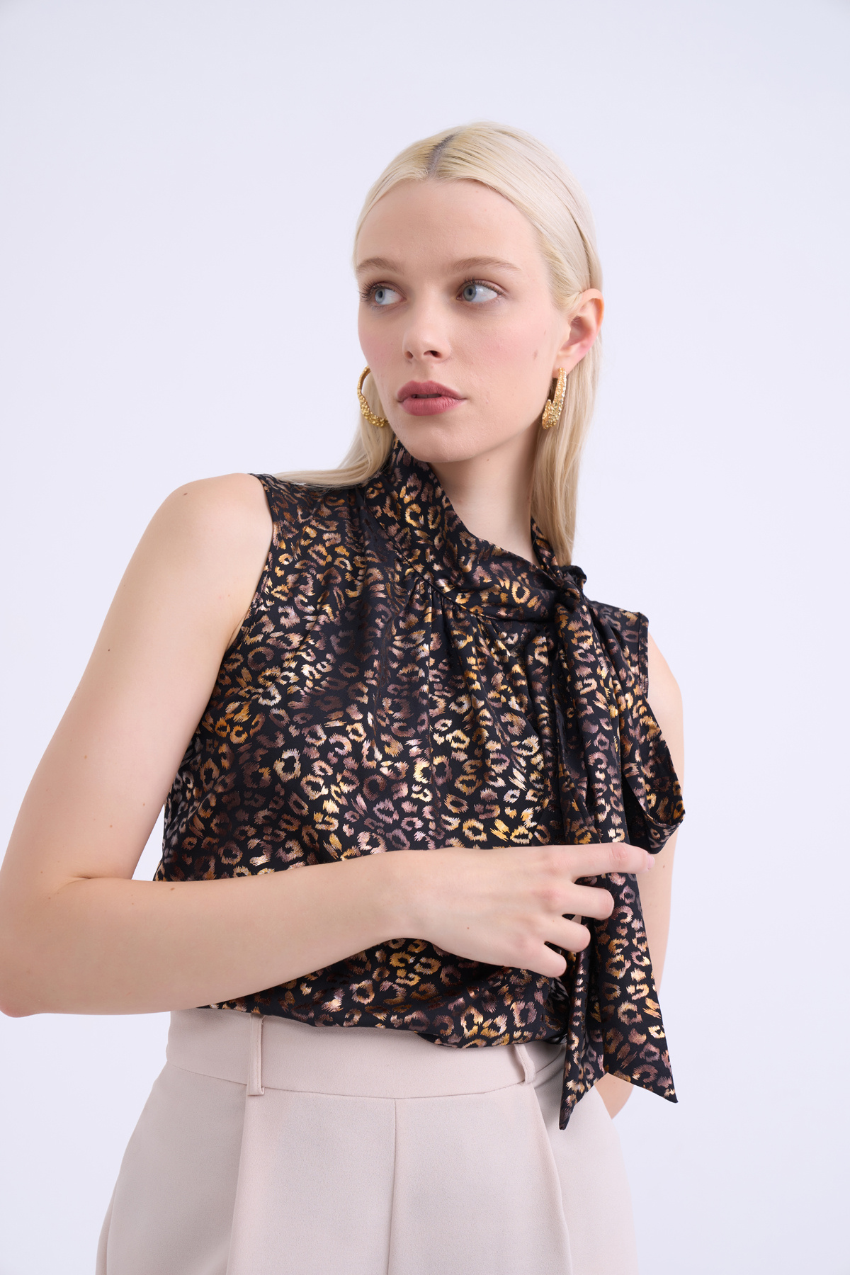 Scarf printed blouse - BLACK-LEOPARD