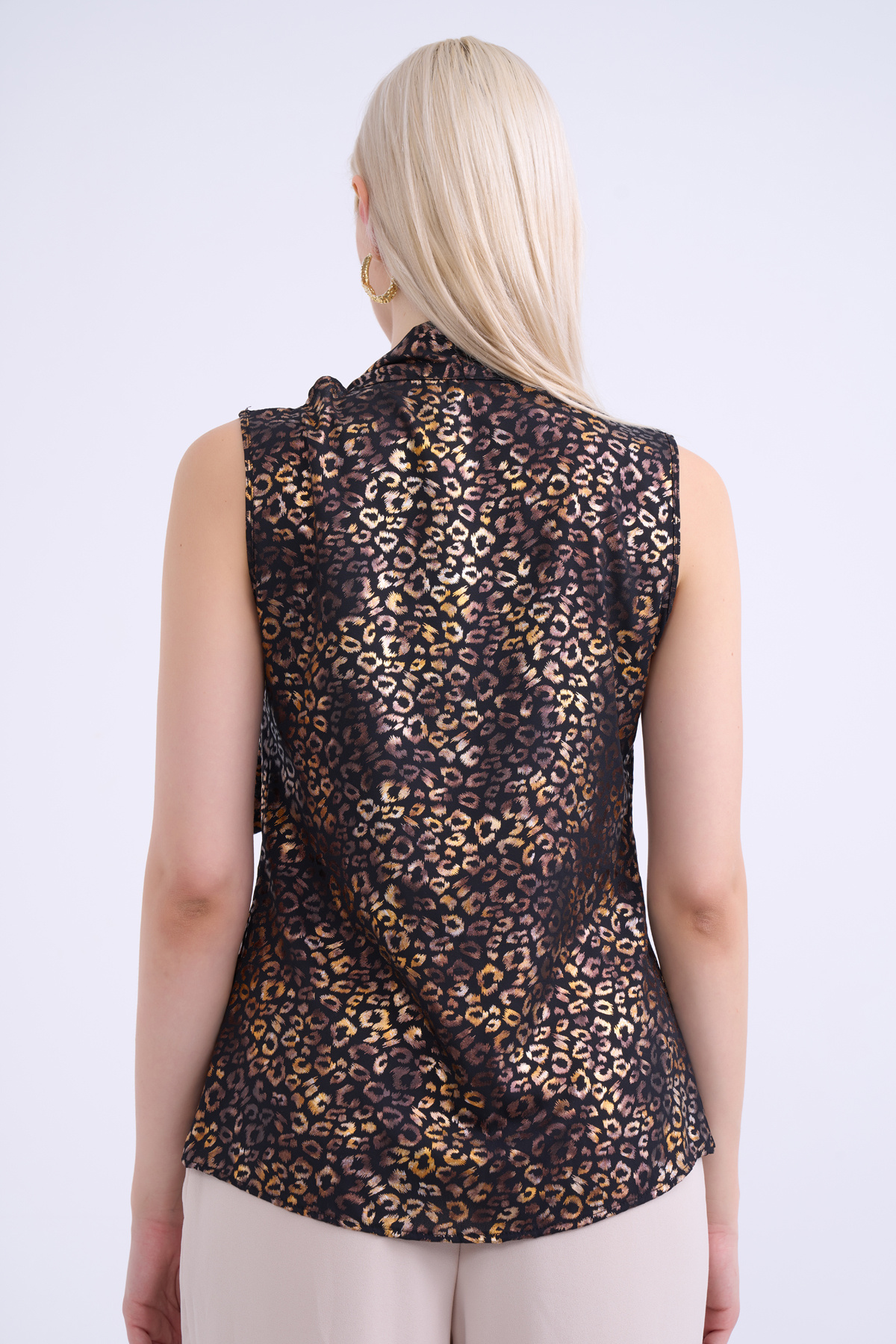 Scarf printed blouse - BLACK-LEOPARD