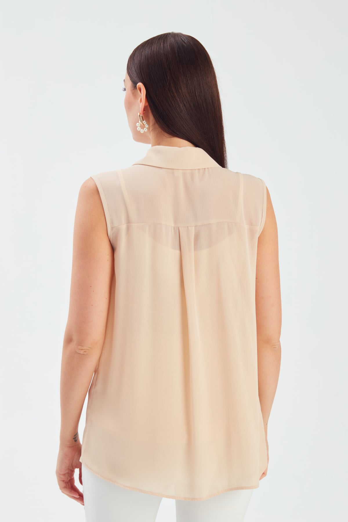 Scarf Sleeveless Blouse - BEIGE