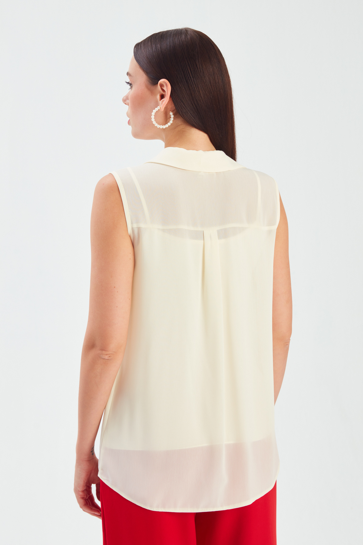 Scarf Sleeveless Blouse - CREAM