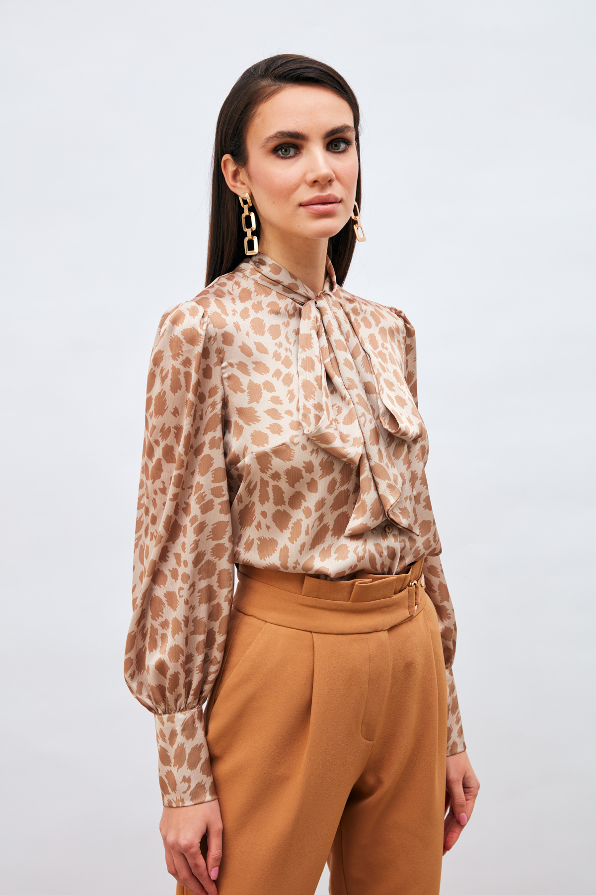 Fularlı Leopar Desenli Gömlek - CAMEL