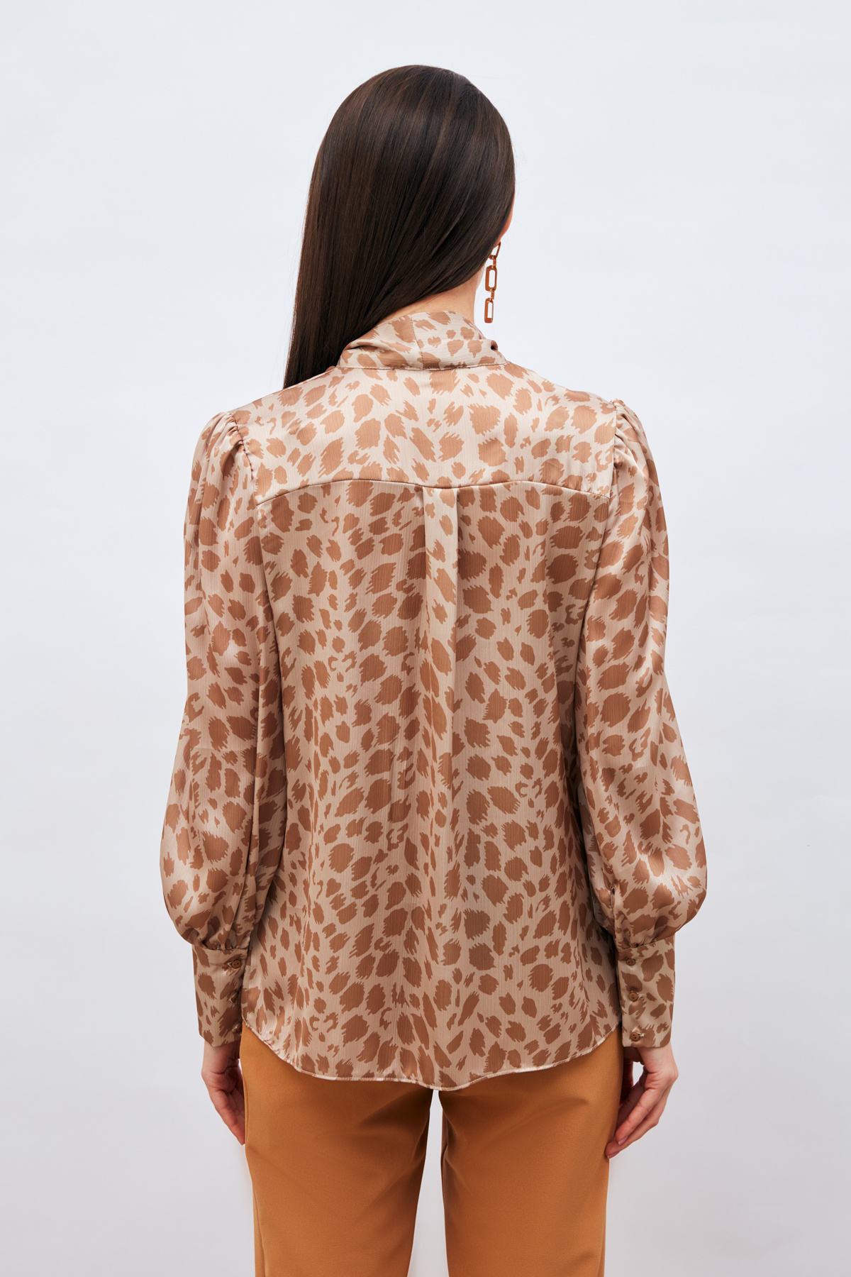 Fularlı Leopar Desenli Gömlek - CAMEL