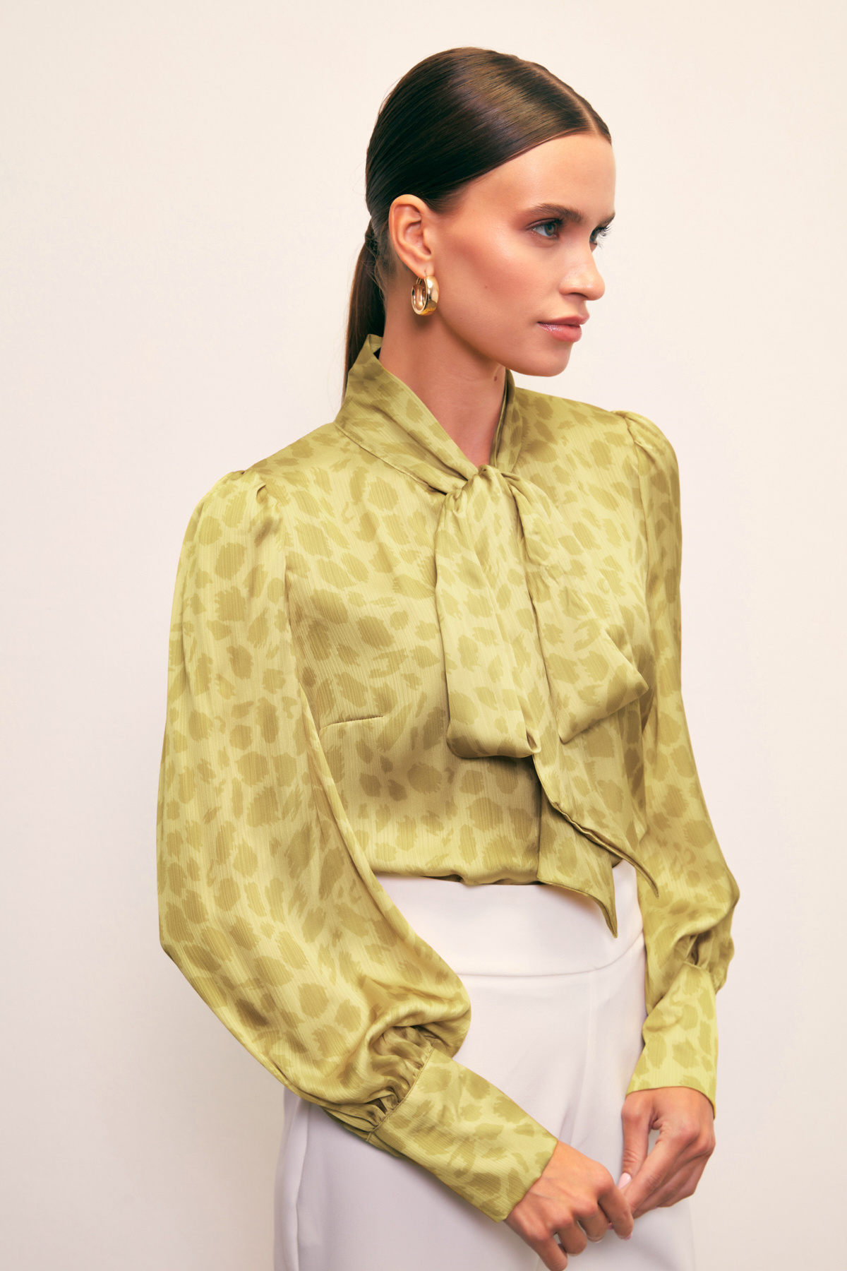 Fularlı Leopar Desenli Gömlek - OLİVE