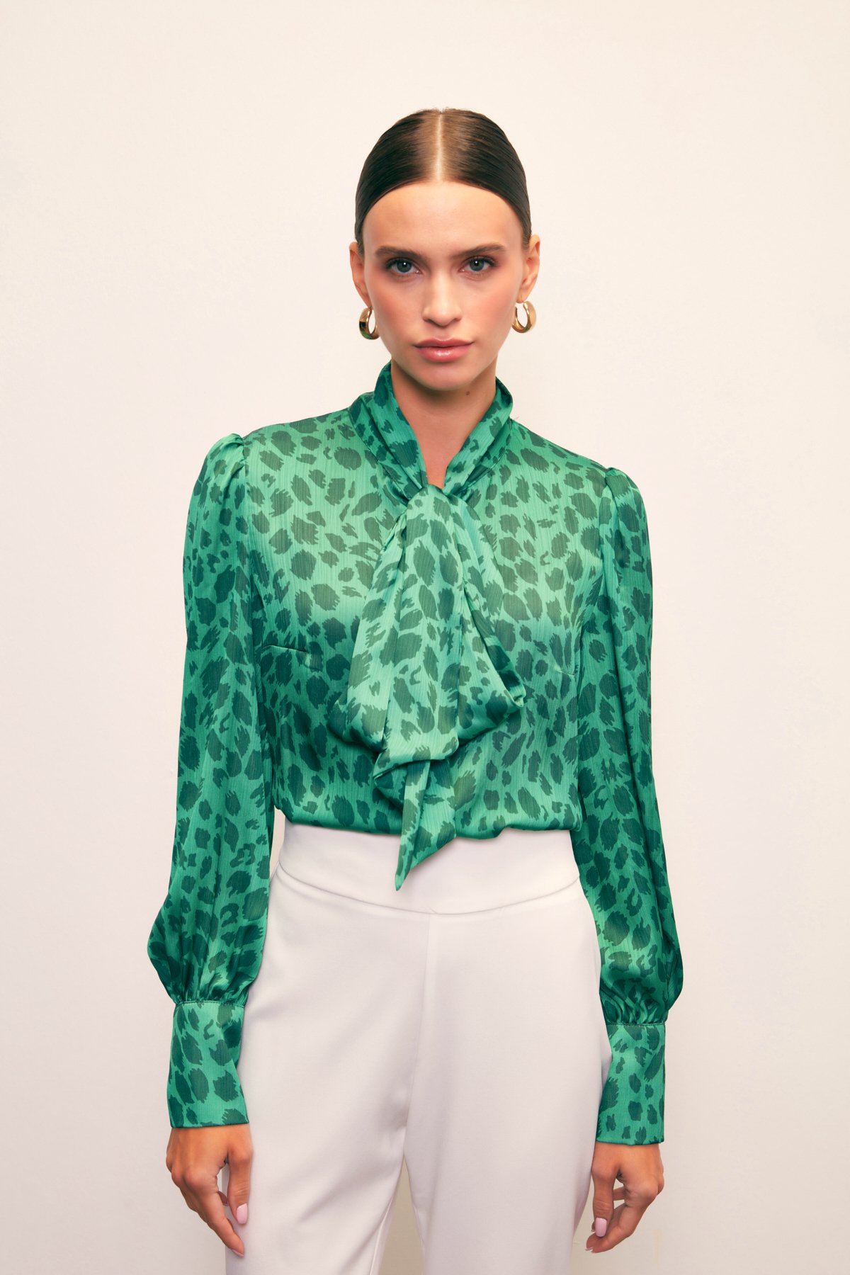 Fularlı Leopar Desenli Gömlek - YEŞİL