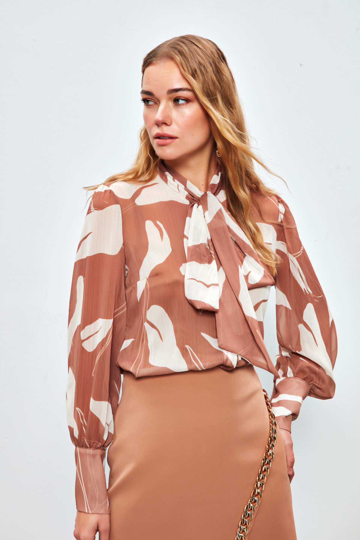 Fularlı Salaş Gömlek - KAHVE