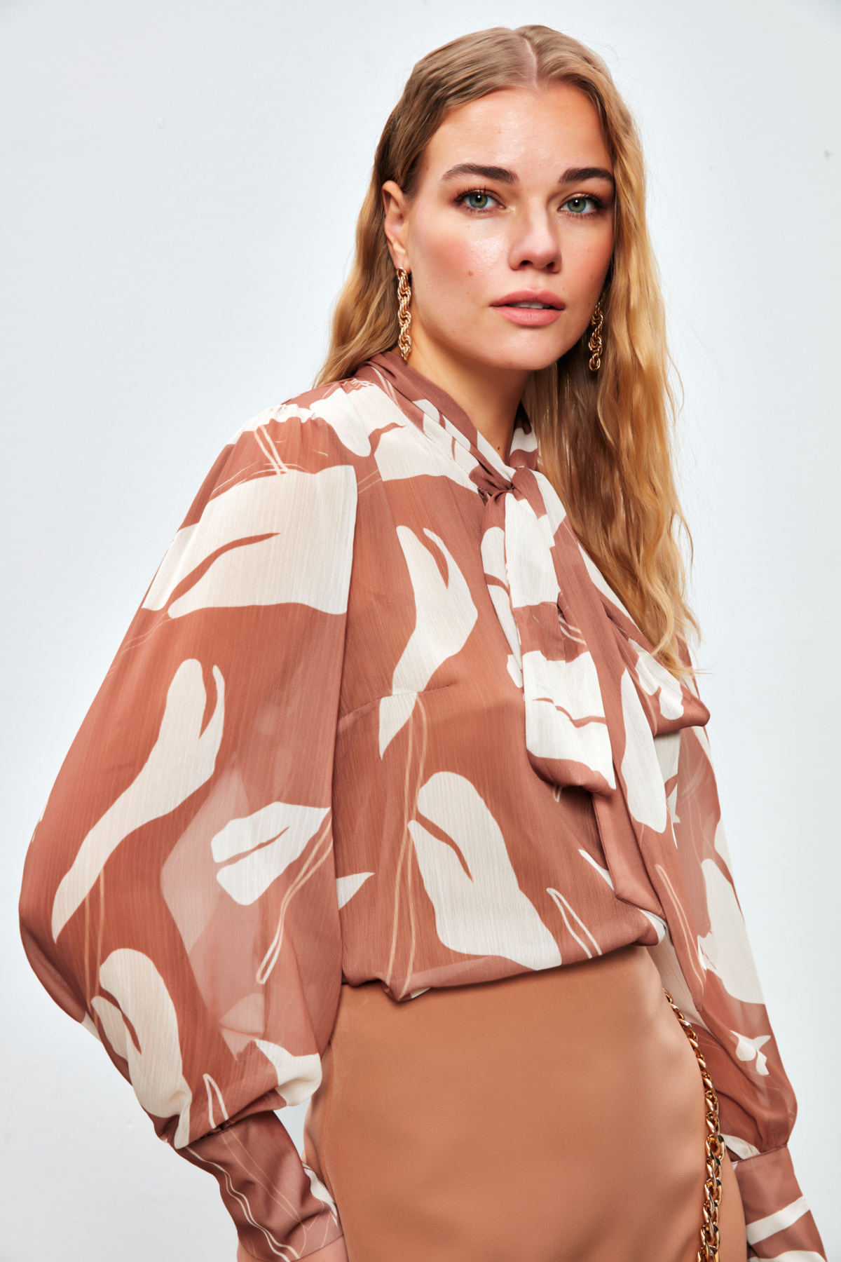 Fularlı Salaş Gömlek - KAHVE