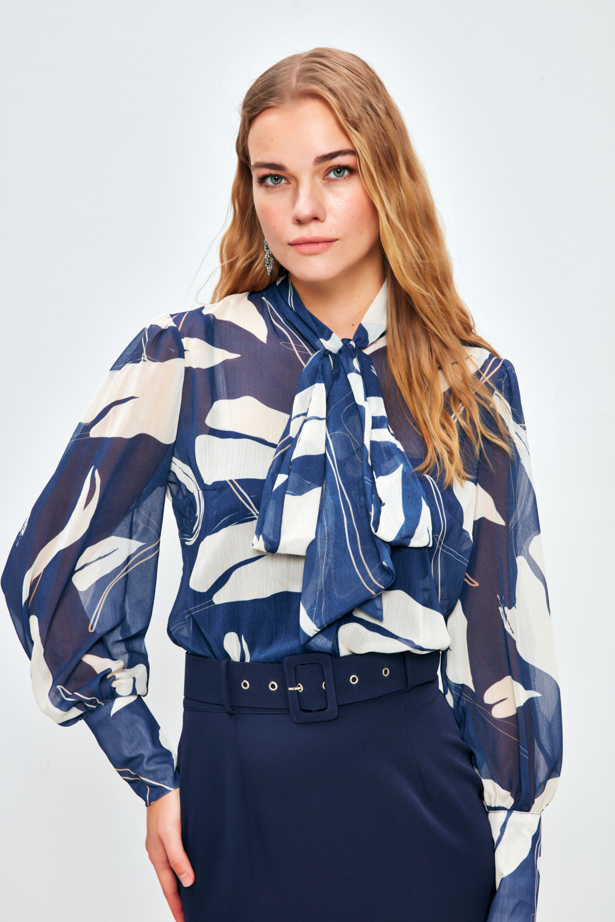 Fularlı Salaş Gömlek - LACİVERT