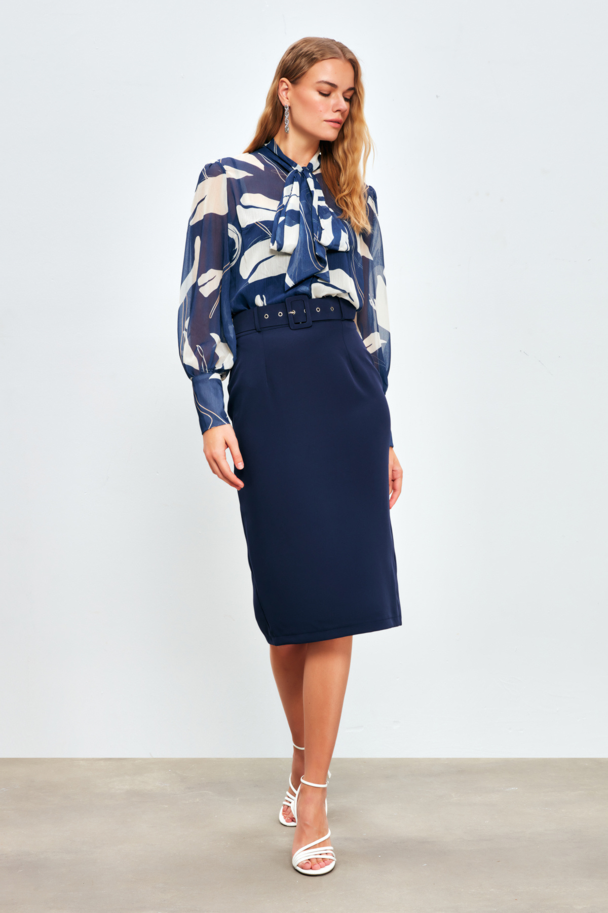 Fularlı Salaş Gömlek - LACİVERT