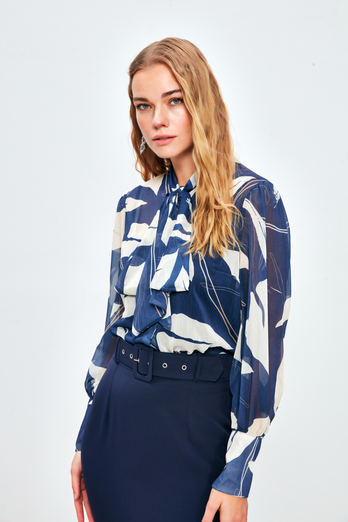 Fularlı Salaş Gömlek - LACİVERT