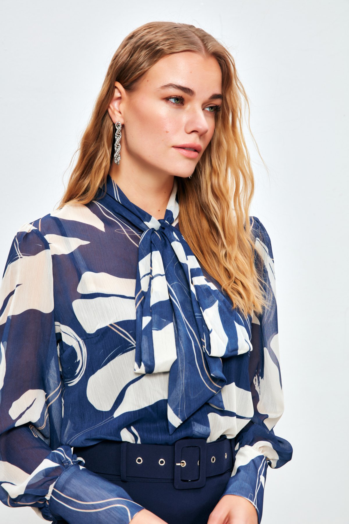 Fularlı Salaş Gömlek - LACİVERT