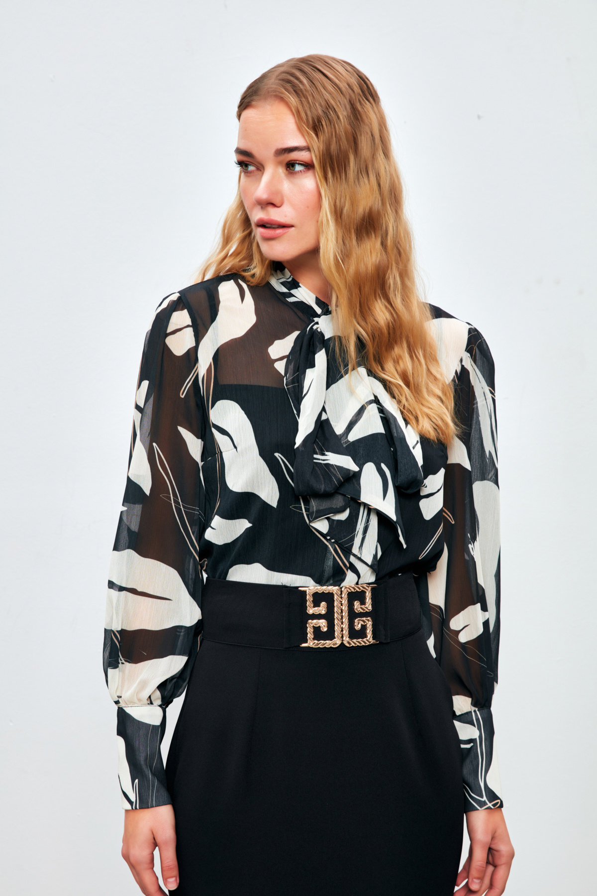 Fularlı Salaş Gömlek - SİYAH