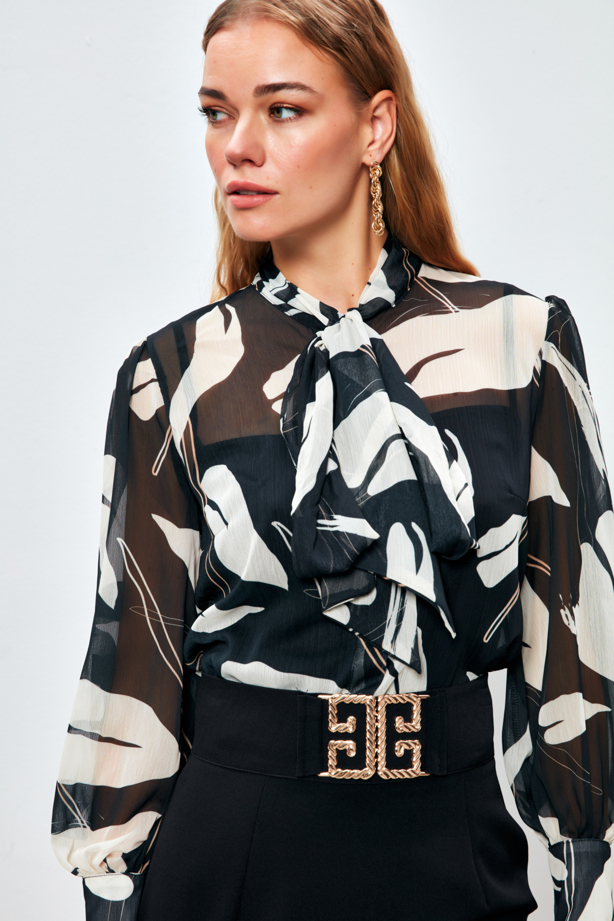 Fularlı Salaş Gömlek - SİYAH