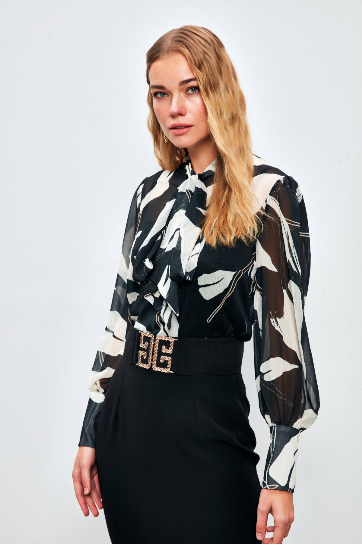 Fularlı Salaş Gömlek - SİYAH