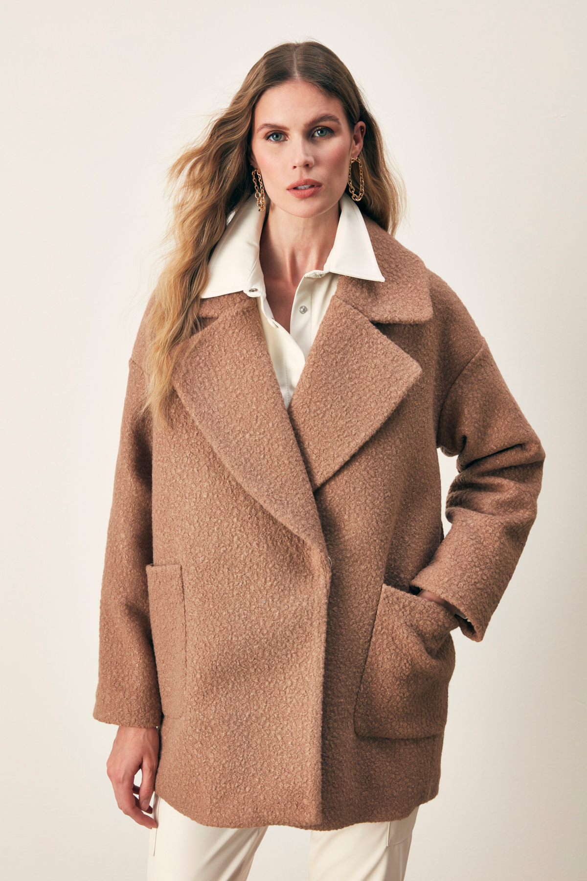 Geniş Cepli Buklet Kaban - CAMEL