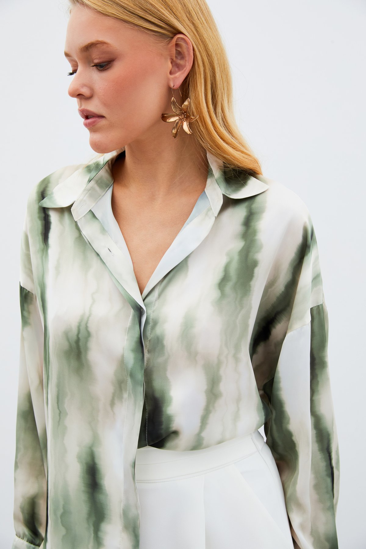 Geniş Desenli Gömlek - HAKİ