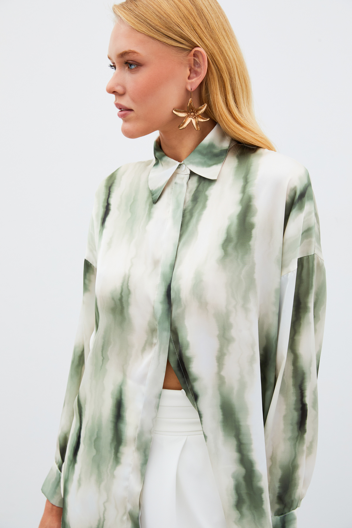 Geniş Desenli Gömlek - HAKİ