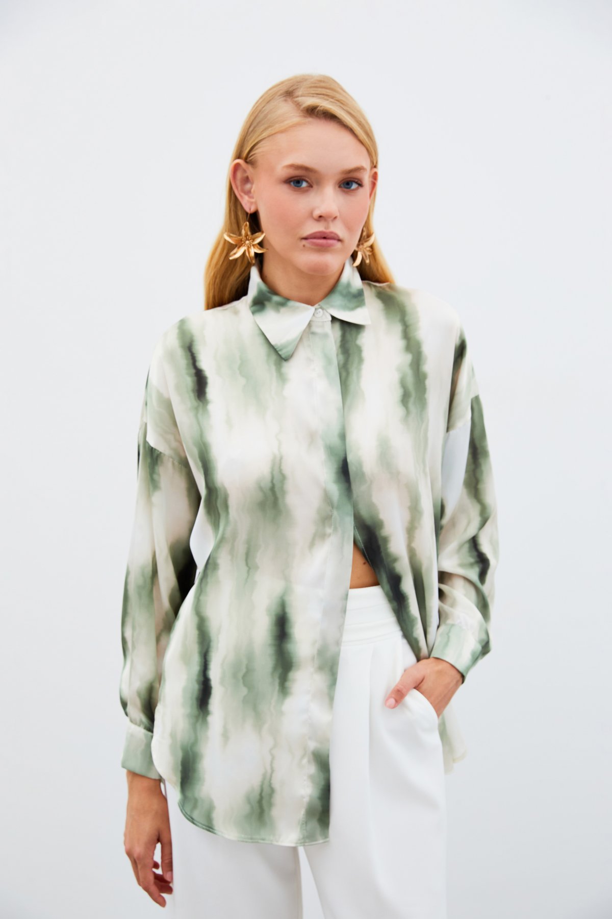 Geniş Desenli Gömlek - HAKİ