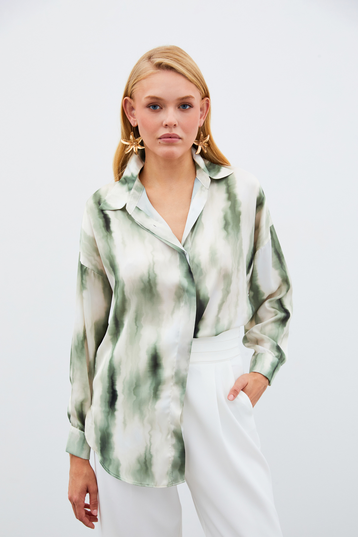 Geniş Desenli Gömlek - HAKİ