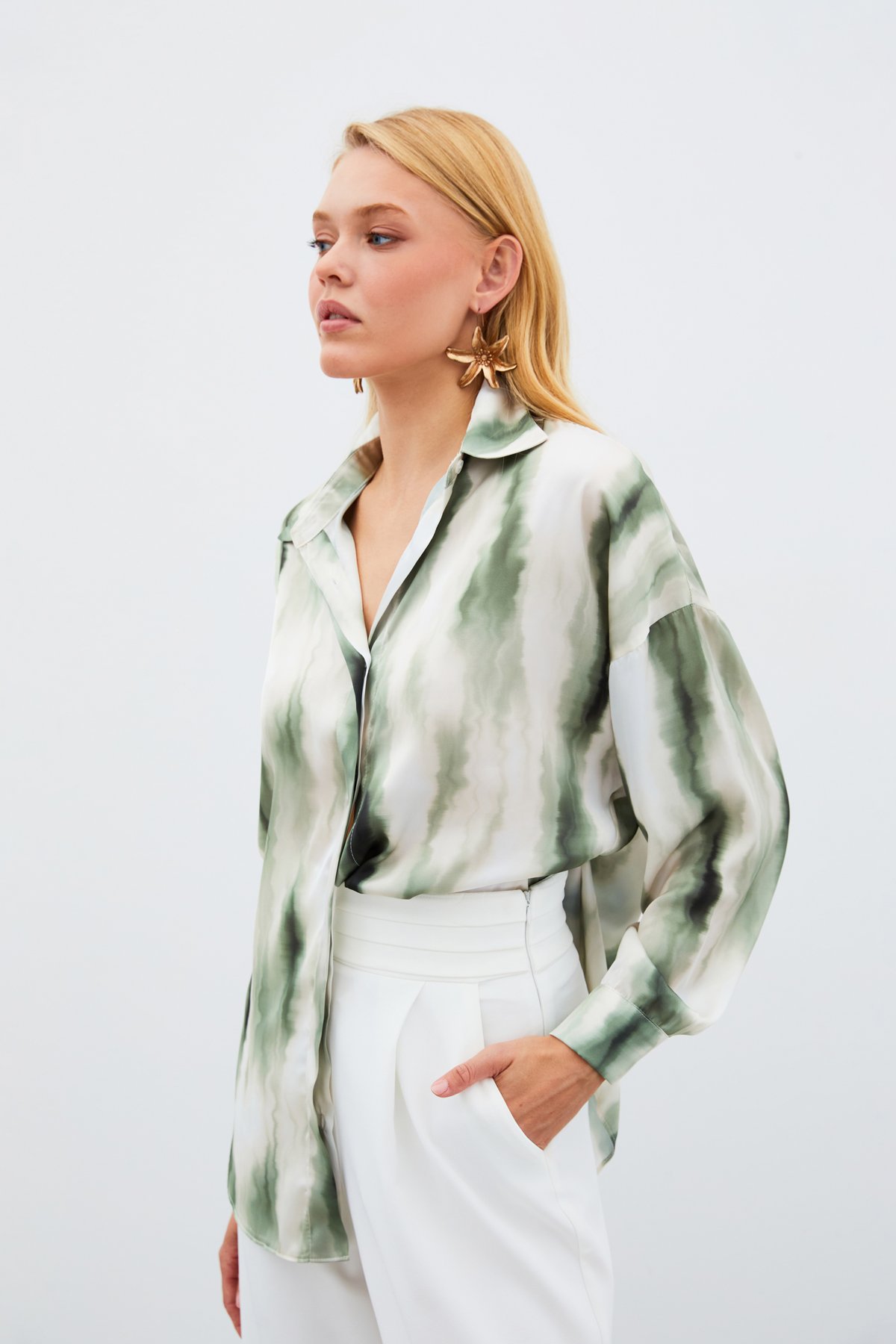 Geniş Desenli Gömlek - HAKİ