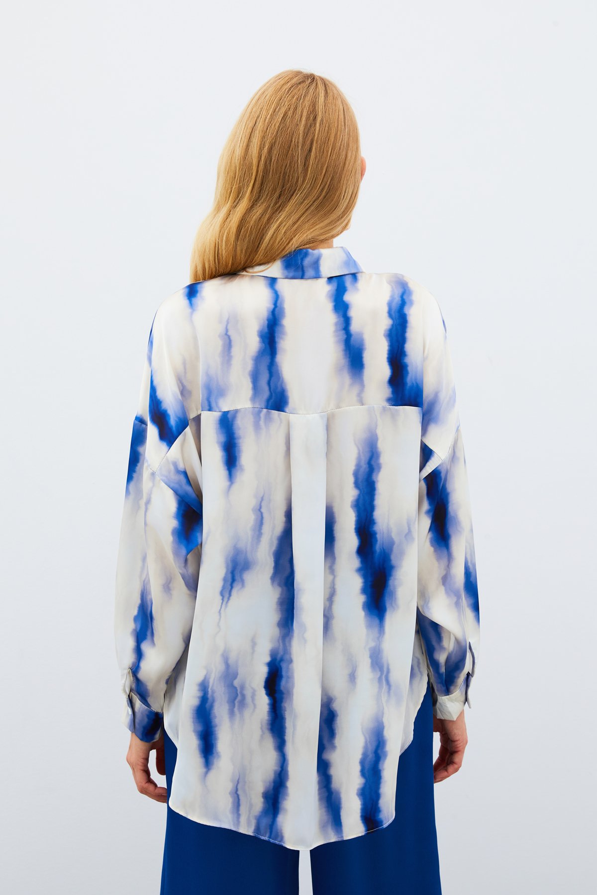 Geniş Desenli Gömlek - SAX MAVİ