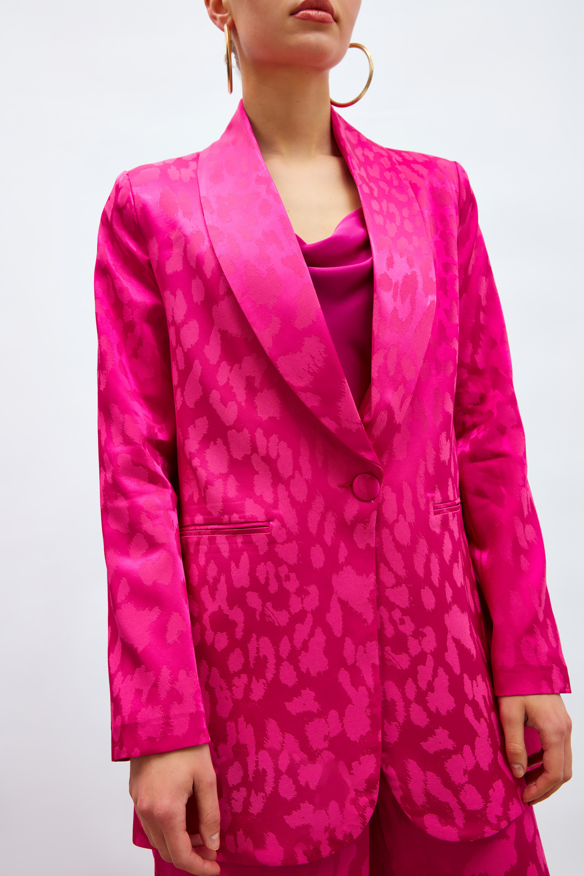 Geniş Desenli Saten Ceket - FUŞYA