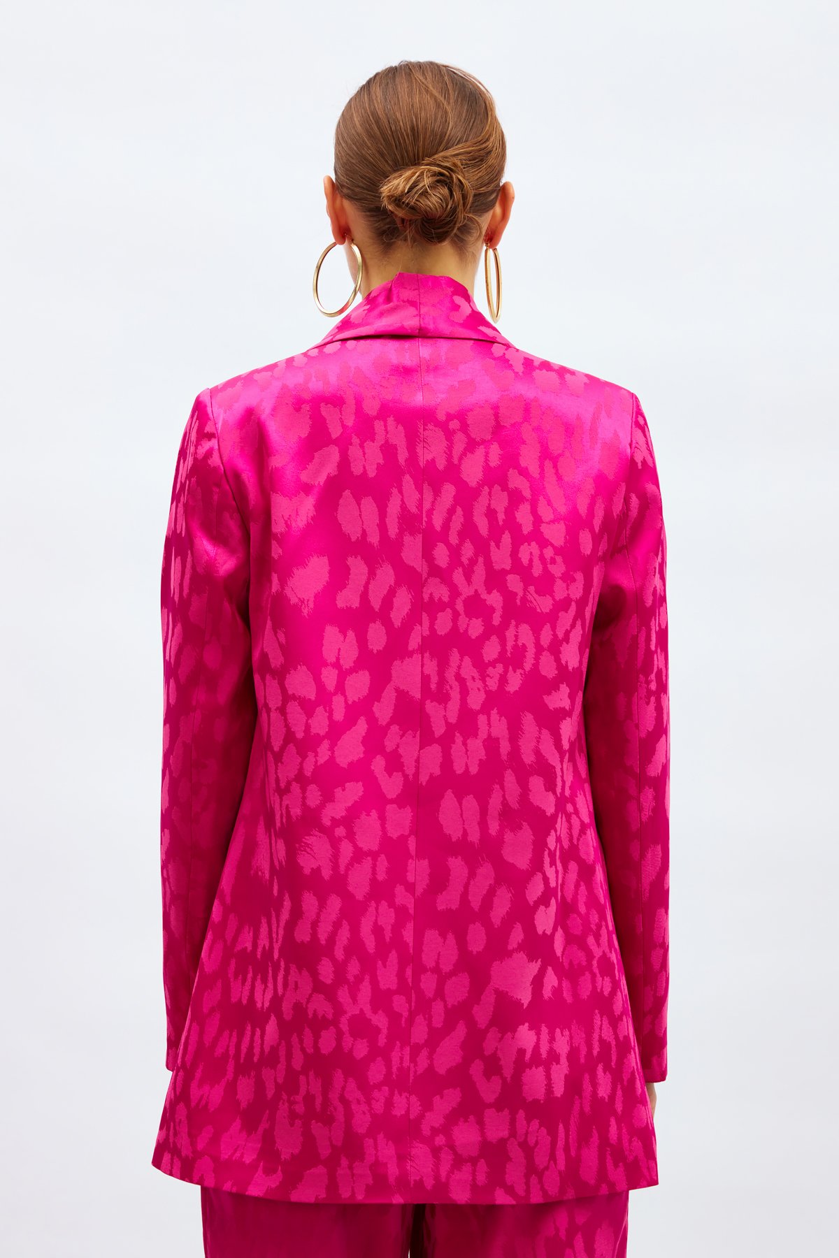 Geniş Desenli Saten Ceket - FUŞYA