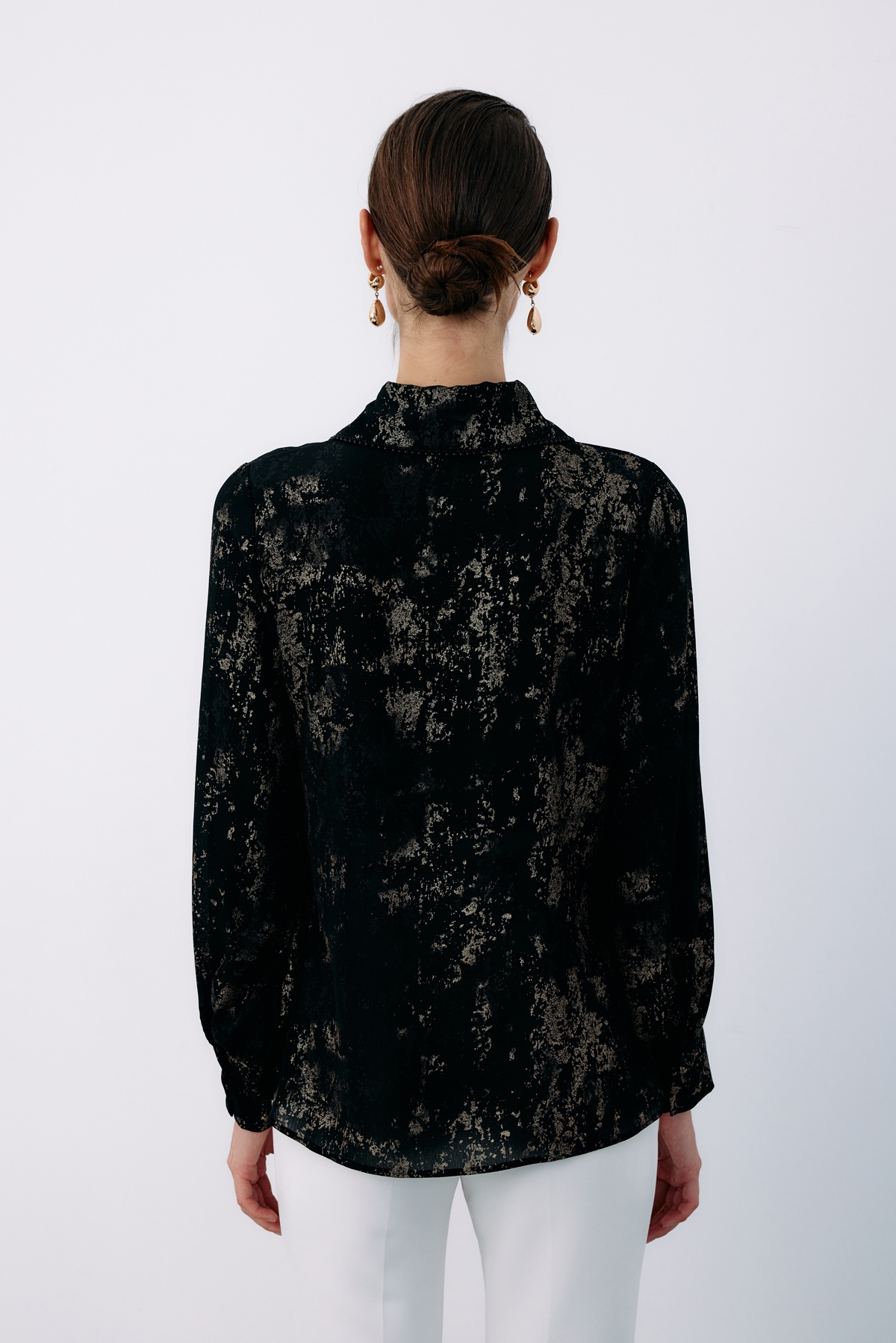 Geniş İnci Yakalı Gömlek - SİYAH-GOLD