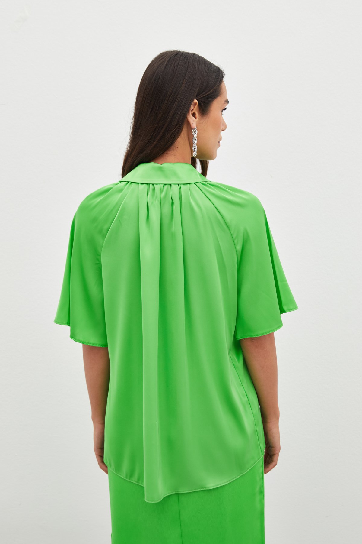 Geniş Kısa Kol Gömlek - AÇIK YEŞİL