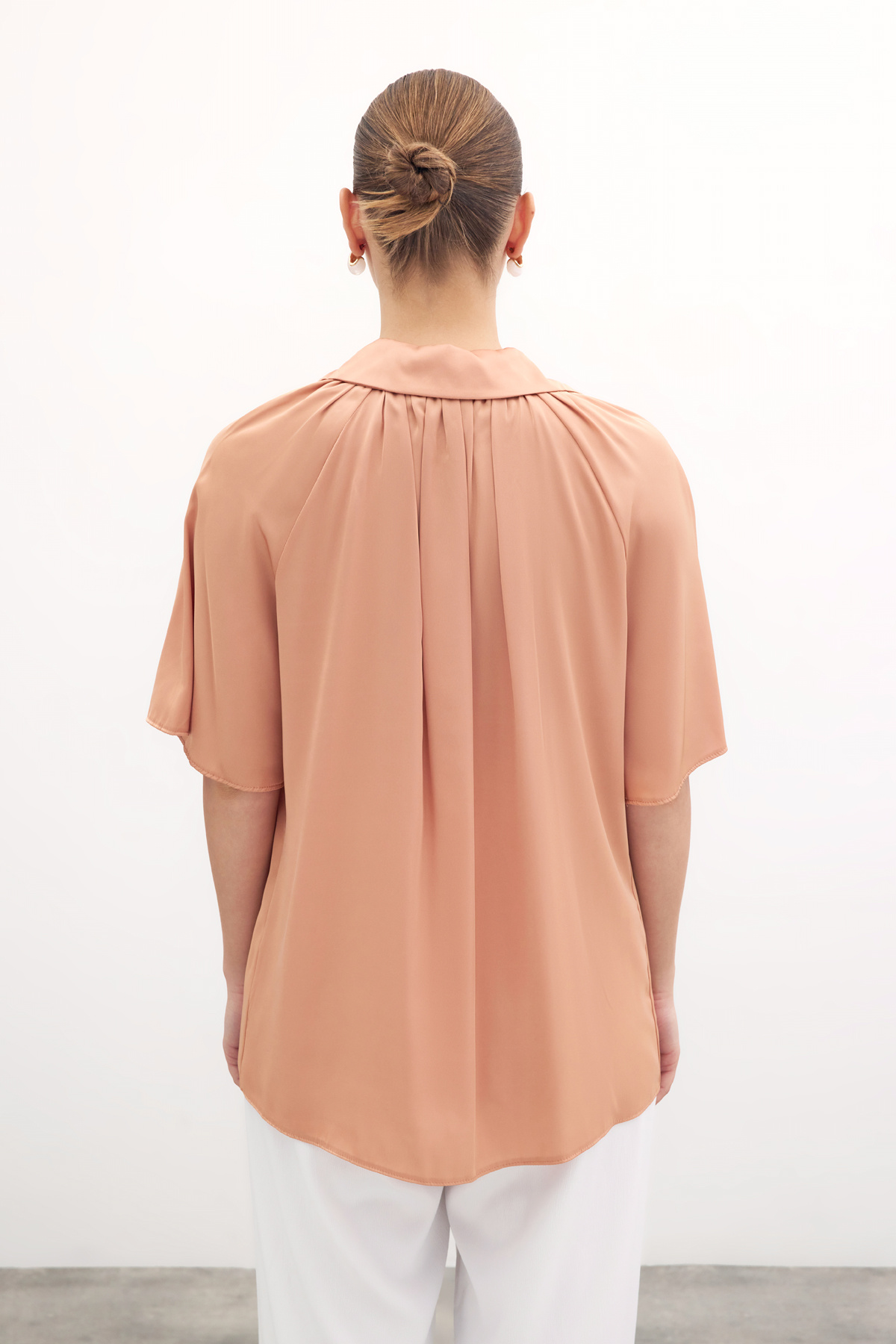 Geniş Kısa Kol Gömlek - Somon