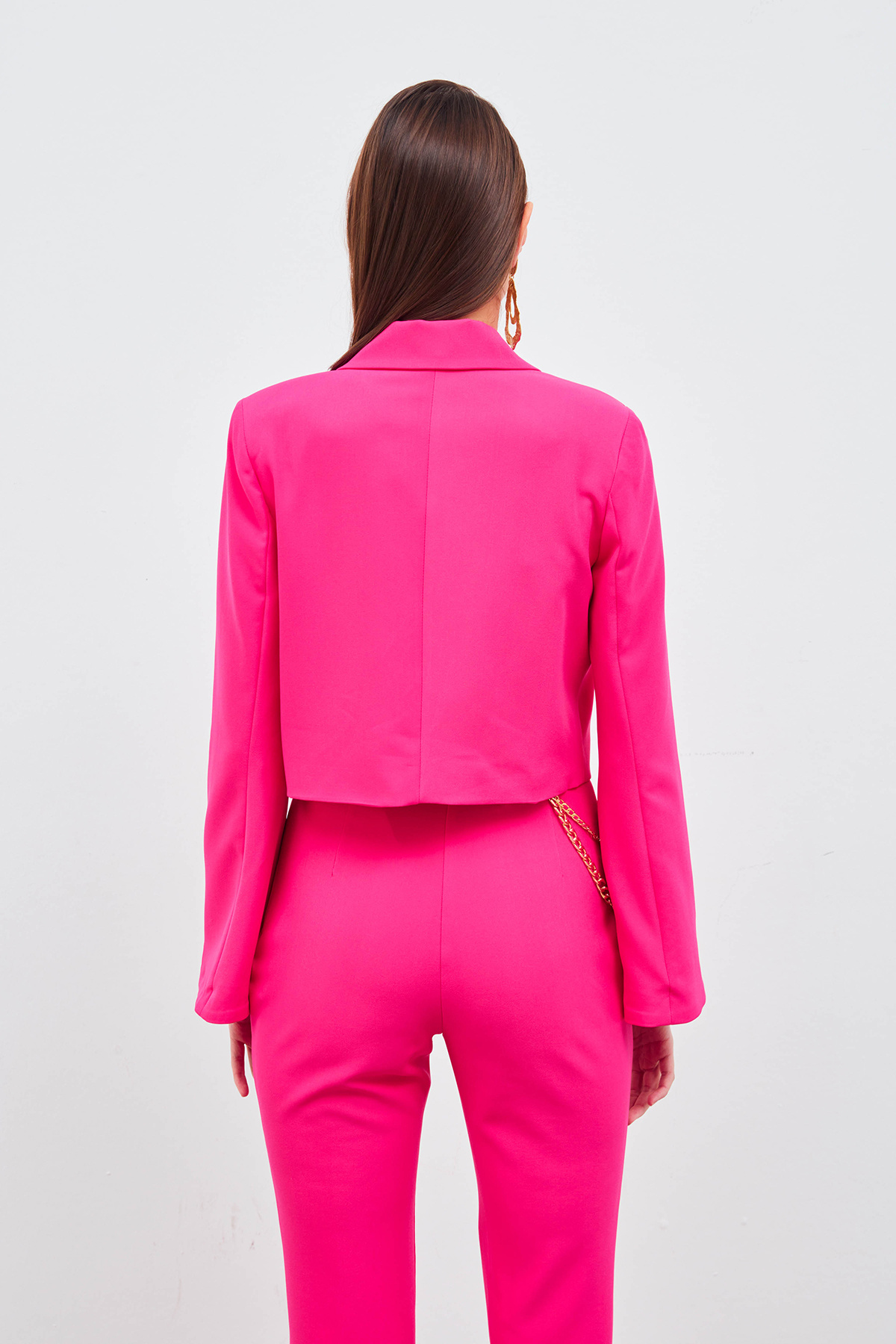 Geniş Kol Detaylı Aksesuarlı Ceket - FUŞYA