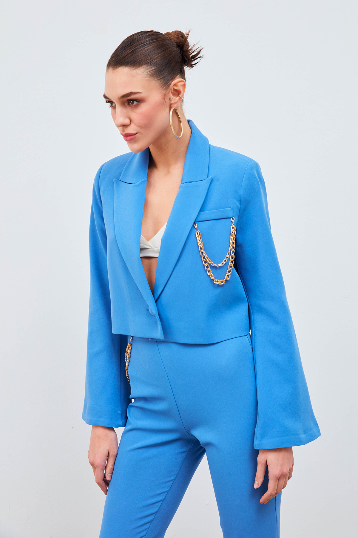 Geniş Kol Detaylı Aksesuarlı Ceket - İNDİGO