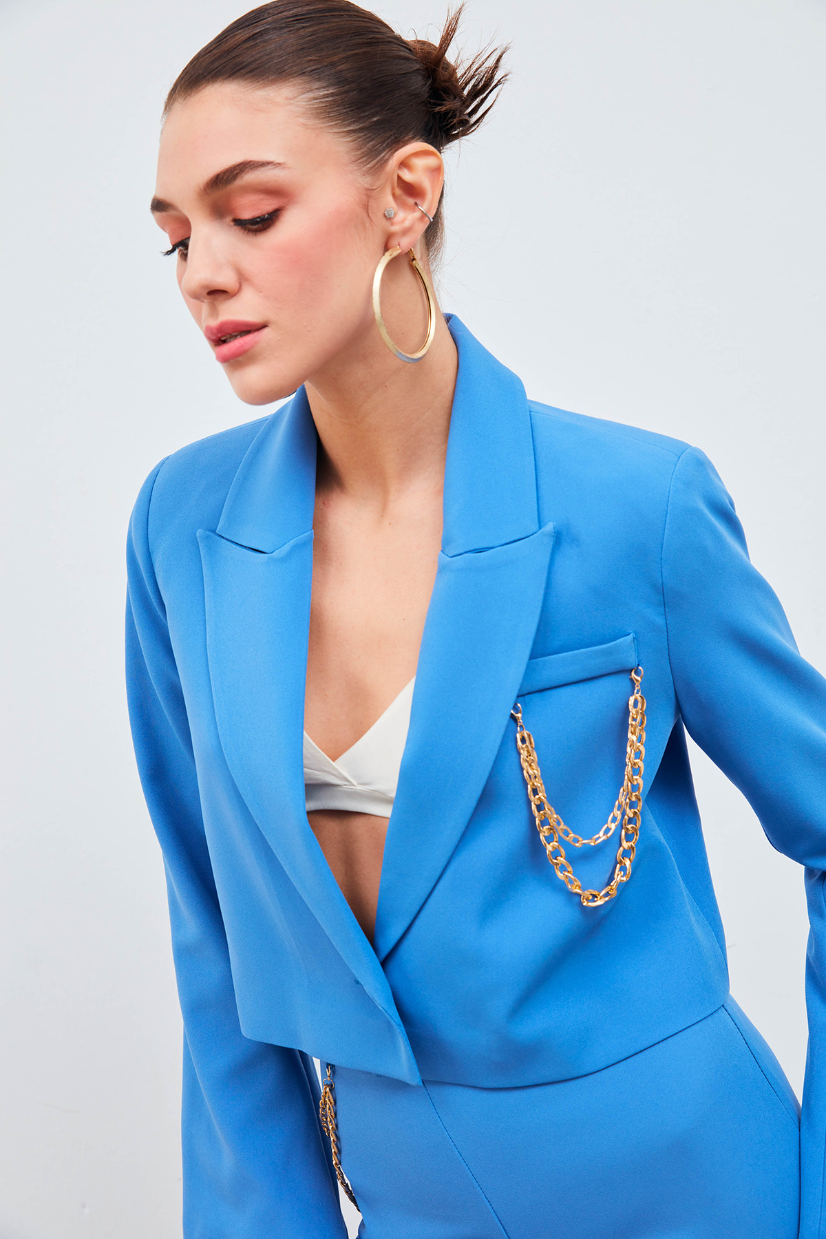 Geniş Kol Detaylı Aksesuarlı Ceket - İNDİGO