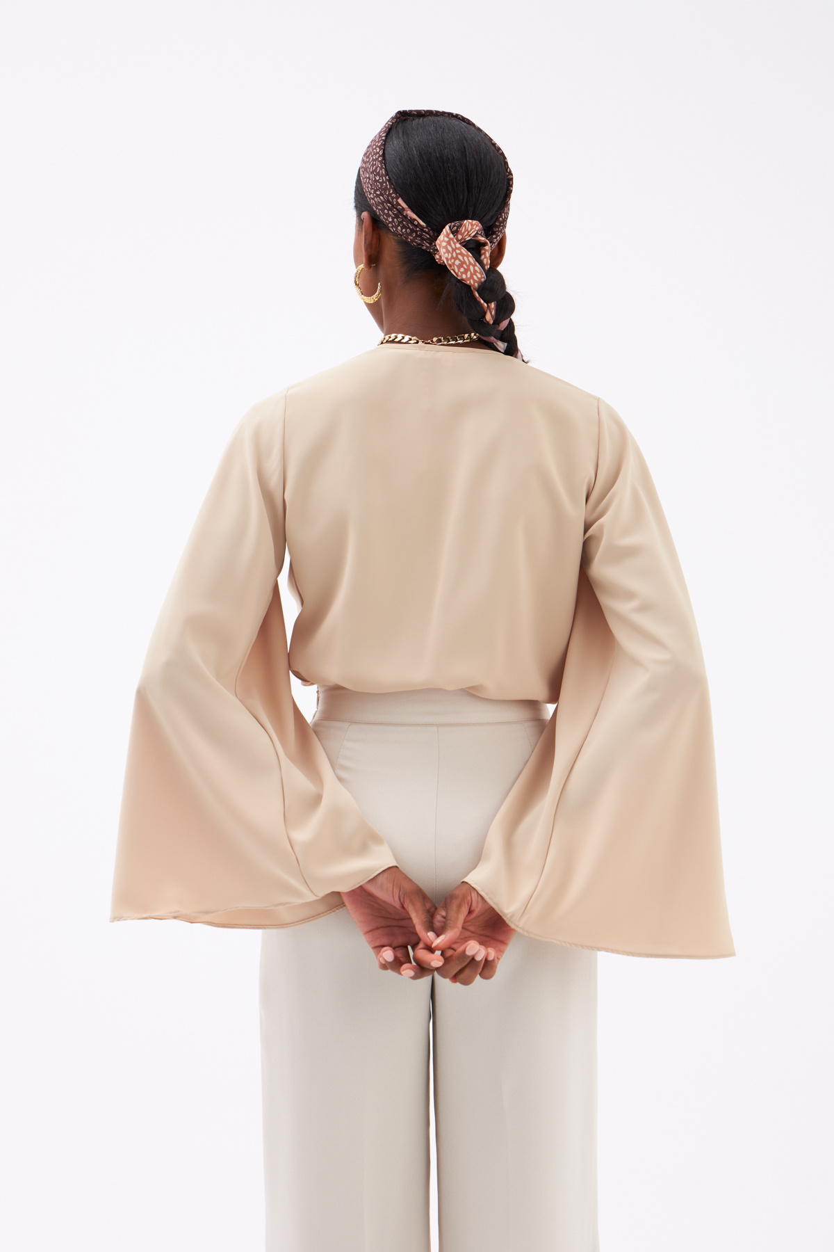 Wide Sleeve Double Breasted Bodysuit - BEIGE