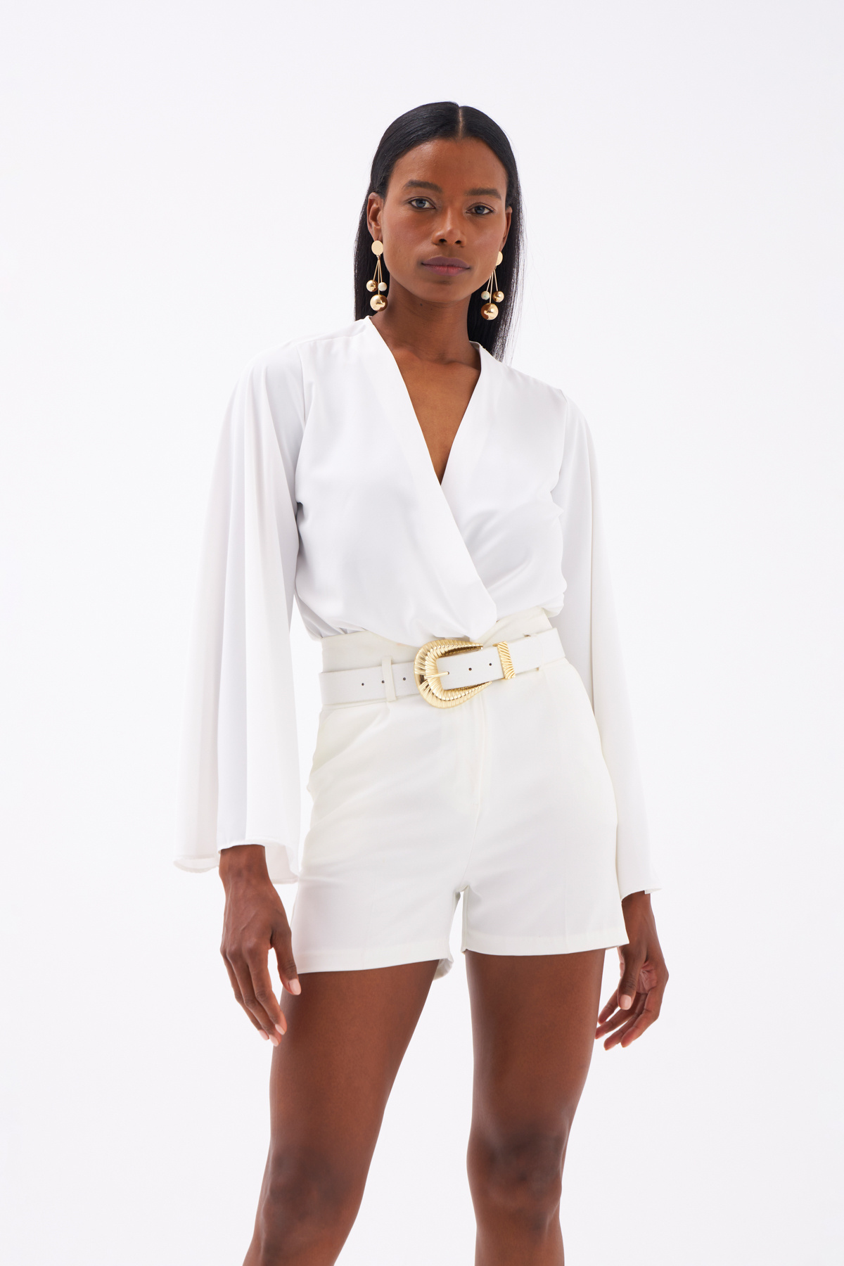 Wide Sleeve Double Breasted Bodysuit - ECRU