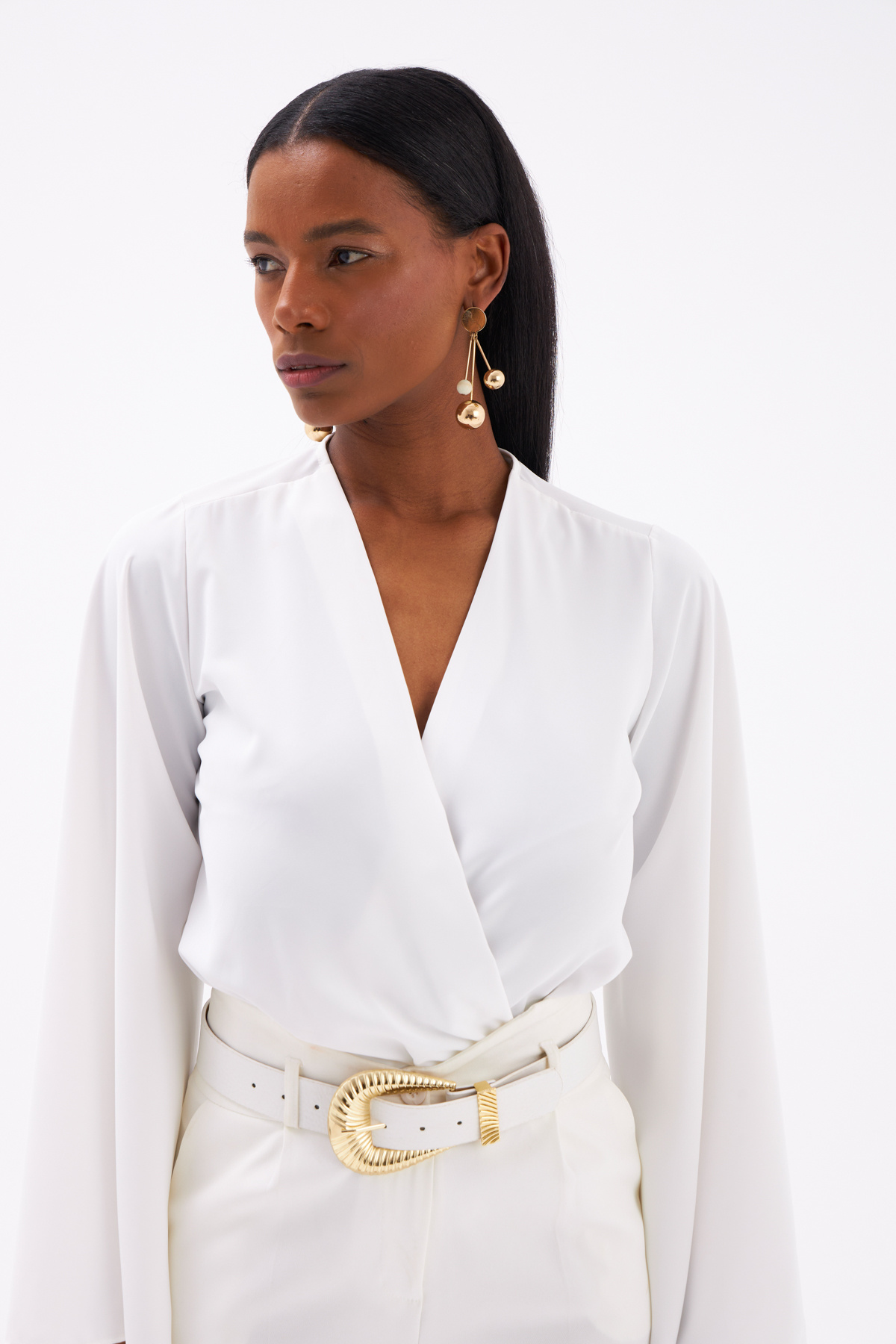 Wide Sleeve Double Breasted Bodysuit - ECRU